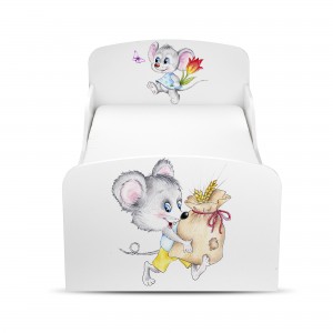 Holz Funktionsbett für Kinder - UV-Druck: Glückliche Mäuse - Kinderbett mit Matratze und Lattenrost (140/70 cm)