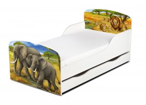 Weiß Einzelbett aus Holz - Safari - Kinderbett mit Schubladen und Matratze + Lattenrost (140/70 cm)