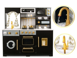 Kinderküche aus Holz Royal Black – Spielküche für Kinder mit echter fließender Wasserfunktion aus dem Wasserhahn