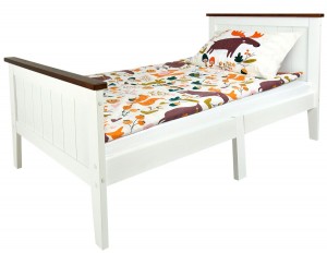 Weiß Massivholz Bett mit Rollrost - Paris Walnut - Kiefer Bett  für Kinder (140/70 cm) + Matratze aus Schaumstoff (10 cm)