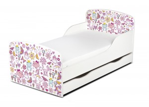 Weiß Einzelbett aus Holz - rosa - Kinderbett mit Schubladen und Matratze + Lattenrost (140/70 cm)