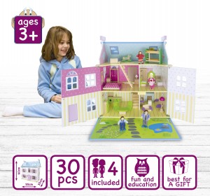 Alpine Villa Puppenhaus aus Holz mit möbel - Pink - Familienhaus für Kinder
