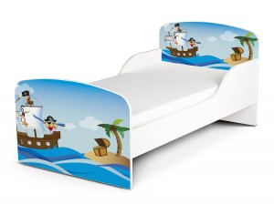 Holz Funktionsbett für Kinder - Piraten II - Kinderbett mit Matratze und Lattenrost (140/70 cm)