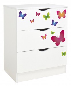 Weiße Kommode mit Schubladen - ROMA - Möbel für Kinderzimmer, Thema: Schmetterlinge