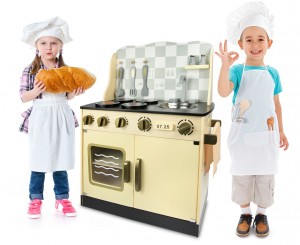 Vintage Kinderküche aus Holz - Gold - Küche für Kinder
