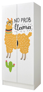 Weiß zweitüriger Kleiderschrank - Roma - Möbel für Kinder, Thema: Lama