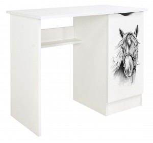 Weiß Kinderschreibtisch - ROMA - Möbel für Kinderzimmer,  UV-Druck: Porträt eines Pferdes