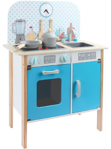 Kinderküche aus Holz mit Uhr - Menfi Blau