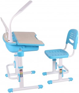 Ergonomisch Kinderschreibtisch - Blau - mit Schublade und Stuhl  für Kinder + LED Lampe