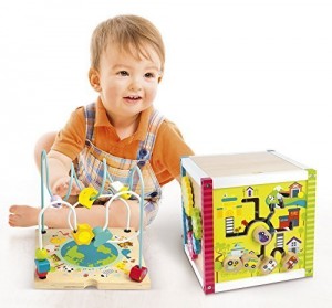 Holz Multifunktionswürfel - Lernuhr - Labyrinth - Schiebespiel - Aktivitäts-Würfel für Kinder