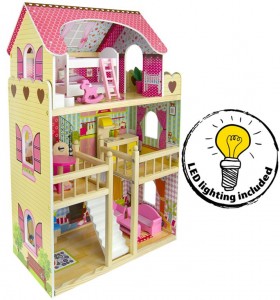Holz Puppenhaus - Meine Residenz - mit Möbeln und Zubehör  + LED