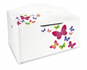 XL Weiße Kinderbank - Schmetterlinge - Holz Sitzbank für Spielzeug 