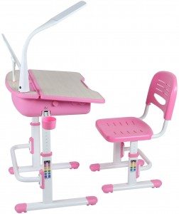 Ergonomisch Kinderschreibtisch - Rosa - mit Schublade und Stuhl  für Kinder + LED Lampe