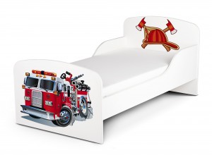  Holz Funktionsbett für Kinder - Feuerwehrmann - Kinderbett mit Matratze und Lattenrost (140/70 cm)