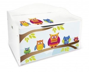 XL Weiße Kinderbank - Eulen - Holz Sitzbank für Spielzeug 