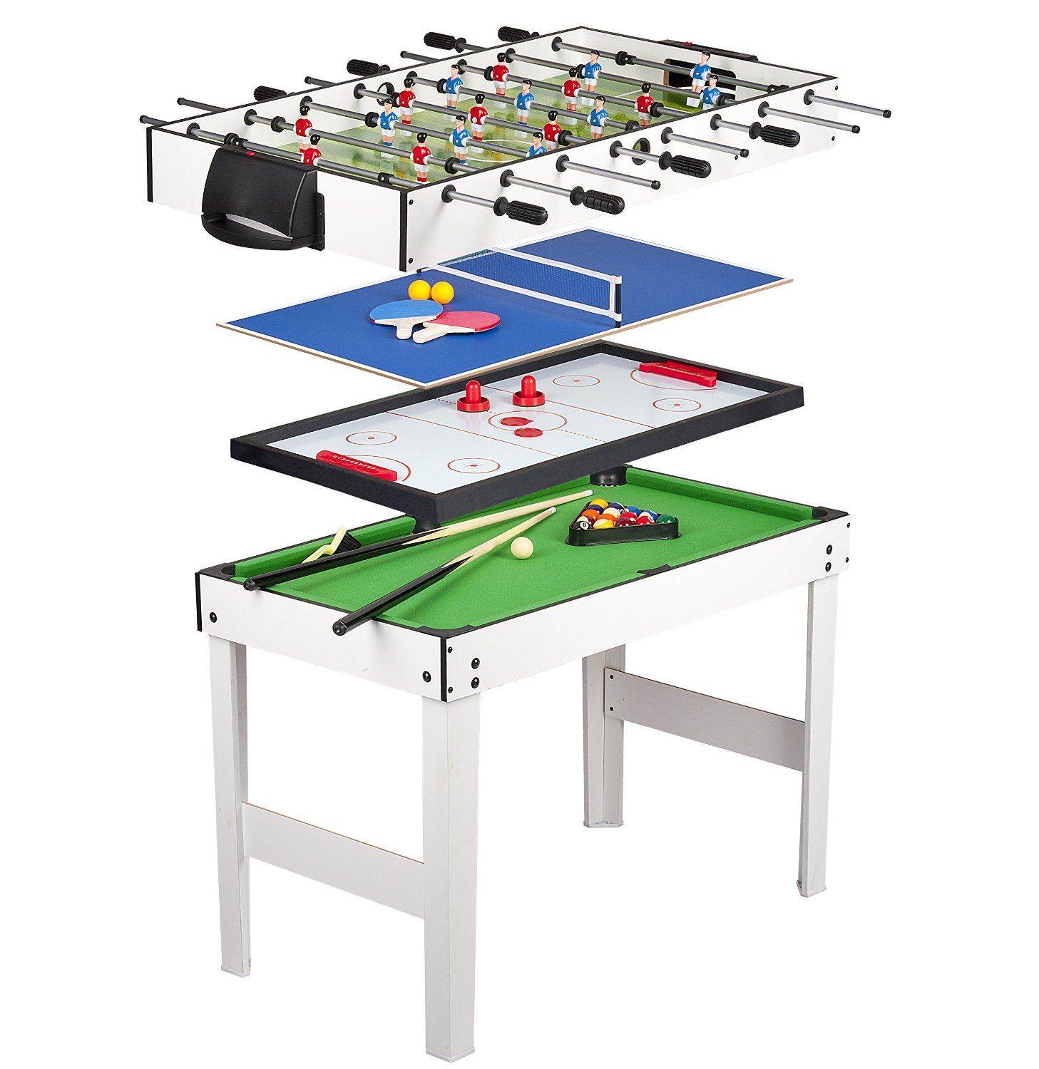 Billardtisch vocheer 4 in 1 Multi Combo Spieltisch Tischfußball mit Fußball Spielzimmer Hockeytisch Tischtennisplatte für zu Hause 